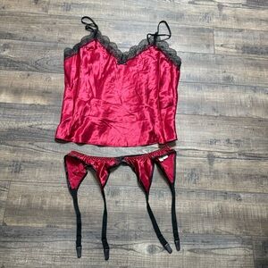 Vintage Victoria Secret Elegant Red and Black Lace Lingerie Set